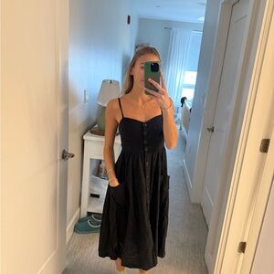 Urban Outfitters Black Button-Front Midi Dress